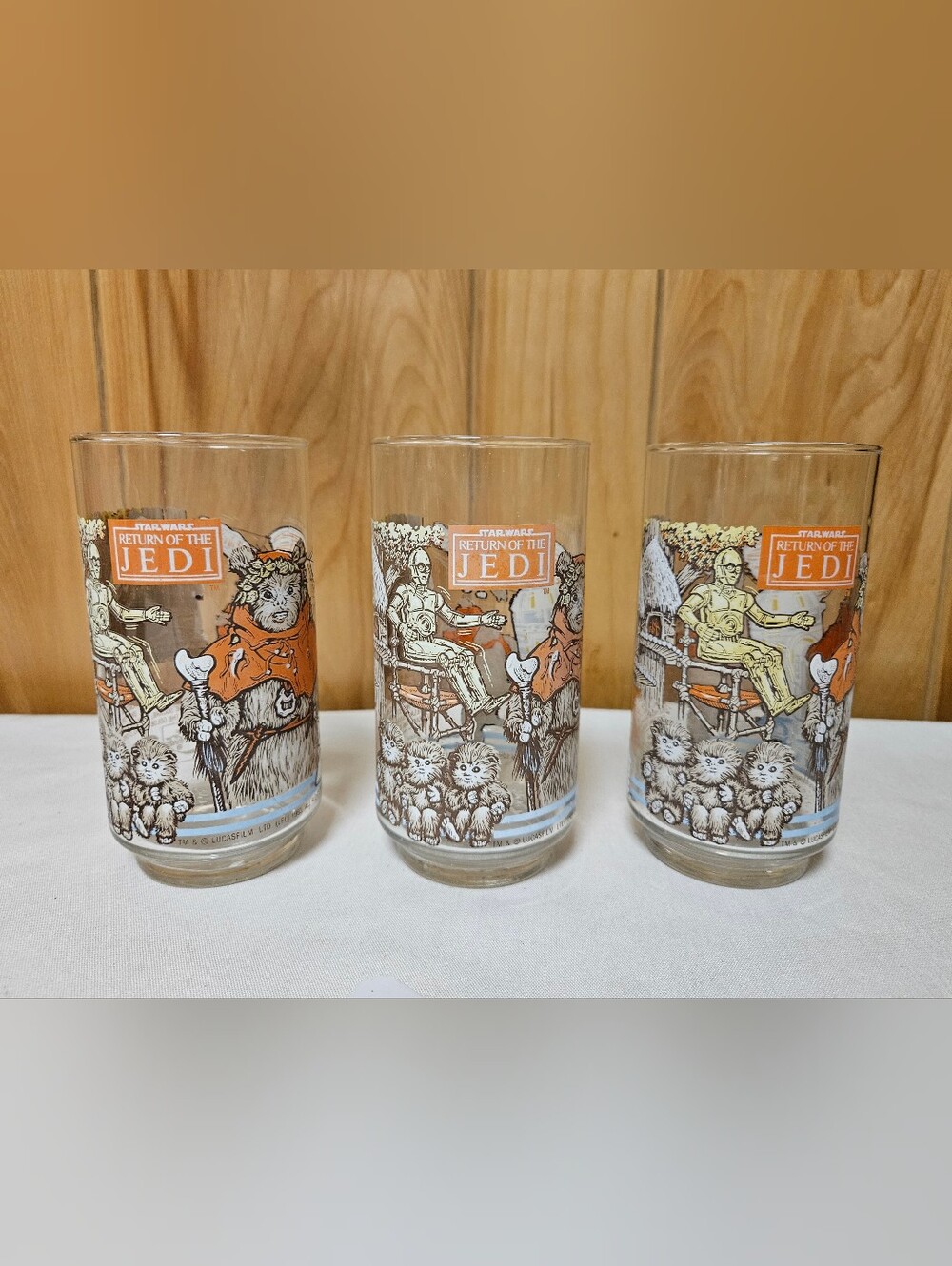 3 PC SET 1983 Burger King Star Wars Return Of The Jedi Beverage Glasses C3PO